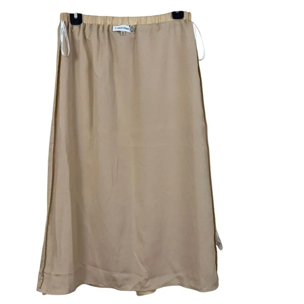 Calvin Klein Gold Pleated/Crinkle Skirt - Size Small